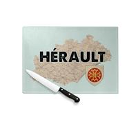 Planche à Découper en Verre Trempé - Hérault 34 Département Montpellier Carte Ancienne Occitanie - Protection Plan de Travail et Dessous de Plat Résistant Chaleur 2 Tailles Imprimé en France