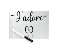 Planche à Découper en Verre Trempé - J'Adore 03 Allier Departement France Region - Protection Plan de Travail et Dessous de Plat Résistant Chaleur 2 Tailles Imprimé en France