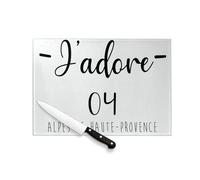 Planche à Découper en Verre Trempé - J'Adore 04 Alpes De Haute Provence Departement France Region - Protection Plan de Travail et Dessous Plat Résistant Chaleur 2 Tailles Imprimé en France