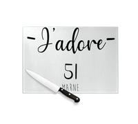 Planche à Découper en Verre Trempé - J'Adore 51 Marne Departement France Region Chalons En Champagne - Protection Plan de Travail et Dessous de Plat Résistant Chaleur 2 Tailles Imprimé France