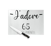 Planche à Découper en Verre Trempé - J'Adore 65 Hautes Pyrenees Departement France Region Tarbes - Protection Plan de Travail et Dessous de Plat Résistant Chaleur 2 Tailles Imprimé en France