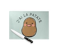 Planche à Découper en Verre Trempé - J'ai la Patate Expression Légumes Humour - Protection Plan de Travail et Dessous de Plat Résistant Chaleur 2 Tailles Imprimé en France