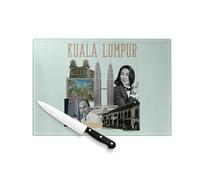Planche à Découper en Verre Trempé - Kuala Lumpur Vintage Collage Malaisie Culture Carte Postale - Protection Plan de Travail et Dessous de Plat Résistant Chaleur 2 Tailles Imprimé en France