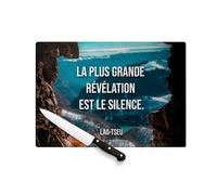 Planche à Découper en Verre Trempé - La Plus Grande Révélation Est Le Silence Lao-Tseu Citation Philosophy Sagesse Wisdom - Protection Plan de Travail et Dessous de Plat Résistant Chaleur 2 Tailles