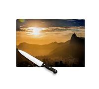 Planche à Découper en Verre Trempé - Leve de Soleil Sur Rio De janeiro Brésil - Protection Plan Travail et Dessous Plat Résistant Chaleur 2 Tailles Imprimé en France