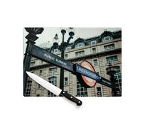 Planche à Découper en Verre Trempé - Londres Entrée du Métro Public Underground - Protection Plan de Travail et Dessous de Plat Résistant Chaleur 2 Tailles Imprimé en France