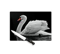Planche à Découper en Verre Trempé - Magnifique Cygne Blanc Sur Un Lac Photo Nature Oiseau - Protection Plan de Travail et Dessous de Plat Résistant Chaleur 2 Tailles Imprimé en France