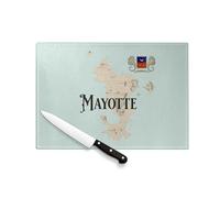 Planche à Découper en Verre Trempé - Mayotte 976 Département Outre Mer Carte Ancienne Rare - Protection Plan de Travail et Dessous de Plat Résistant Chaleur 2 Tailles Imprimé en France