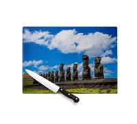 Planche à Découper en Verre Trempé - Moai Ile de Paque Monument Chilie Histoire Patrimoine - Protection Plan de Travail et Dessous Plat Résistant Chaleur 2 Tailles Imprimé en France
