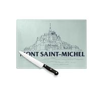 Planche à Découper en Verre Trempé - Mont Saint Michel Minimalist Normandie Village Tourisme - Protection Plan de Travail et Dessous de Plat Résistant Chaleur 2 Tailles Imprimé en France
