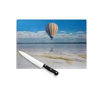 Planche à Découper en Verre Trempé - Montgolfiere Survole un Lac dans un Ciel Bleu - Protection Plan de Travail et Dessous de Plat Résistant Chaleur 2 Tailles Imprimé en France