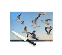 Planche à Découper en Verre Trempé - Mouettes Oiseaux Marins Mer Plage Ornitologie - Protection Plan de Travail et Dessous de Plat Résistant Chaleur 2 Tailles Imprimé en France