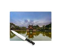 Planche à Découper en Verre Trempé - Pagode Au Mileu d'un Lac Viet-Nam Bouddhisme Sérénité - Protection Plan de Travail et Dessous de Plat Résistant Chaleur 2 Tailles Imprimé en France