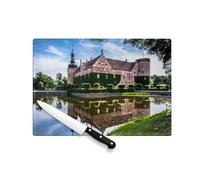 Planche à Découper en Verre Trempé - Palais en Brique rouge se reflete dans un Bassin Chateau - Protection Plan de Travail et Dessous de Plat Résistant Chaleur 2 Tailles Imprimé France