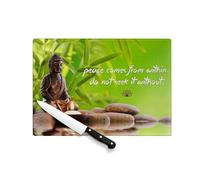 Planche à Découper en Verre Trempé - Peace Citation Inspirante Anglais Bouddha Bouddhisme Bien Etre Spiritualite - Protection Plan de Travail et Dessous de Plat Résistant Chaleur 2 Tailles Imprimé en