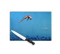 Planche à Découper en Verre Trempé - Plongeuse Barcelone 1992 Plongeon Acrobatique - Protection Plan de Travail et Dessous de Plat Résistant Chaleur 2 Tailles Imprimé en France
