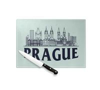 Planche à Découper en Verre Trempé - Prague Minimalist Voyage Tchéquie Culture Architecture - Protection Plan de Travail et Dessous de Plat Résistant Chaleur 2 Tailles Imprimé en France