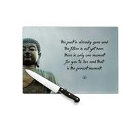 Planche à Découper en Verre Trempé - Present Citation Inspirante Anglais Bouddha Bouddhisme Bien Etre Spiritualite - Protection Plan de Travail et Dessous de Plat Résistant Chaleur 2 Tailles Imprimé