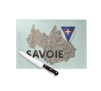 Planche à Découper en Verre Trempé - Savoie 73 Departement Chambery Carte Ancienne Alpes - Protection Plan de Travail et Dessous de Plat Résistant Chaleur 2 Tailles Imprimé en France