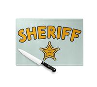 Planche à Découper en Verre Trempé - Sheriff Etoile Police Far West BD - Protection Plan de Travail et Dessous de Plat Résistant Chaleur 2 Tailles Imprimé en France
