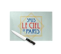 Planche à Découper en Verre Trempé - Sous le ciel de Paris France Luxe Vintage - Protection Plan de Travail et Dessous Plat Résistant Chaleur 2 Tailles Imprimé en France