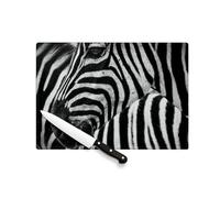Planche à Découper en Verre Trempé - Tete de Zebre Animal Sauvage Savane Afrique Design Rayure - Protection Plan de Travail et Dessous Plat Résistant Chaleur 2 Tailles Imprimé en France