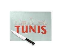 Planche à Découper en Verre Trempé - Tunis Minimalist Tunisie Voyage Vintage - Protection Plan de Travail et Dessous de Plat Résistant Chaleur 2 Tailles Imprimé en France