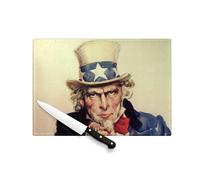 Planche à Découper en Verre Trempé - Uncle Sam US Army Etats Unis Guerre du Vietnam 70's Vintage - Protection Plan de Travail et Dessous de Plat Résistant Chaleur 2 Tailles Imprimé en France