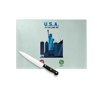 Planche à Découper en Verre Trempé - USA Is Calling Me New York Architecture Travel - Protection Plan de Travail et Dessous de Plat Résistant Chaleur 2 Tailles Imprimé en France