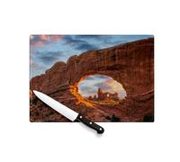 Planche à Découper en Verre Trempé - Utah Arche Rocher Canyon Couche de Soleil Rock Formation - Protection Plan de Travail et Dessous Plat Résistant Chaleur 2 Tailles Imprimé en France