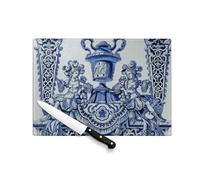 Planche à Découper en Verre Trempé - Vase Baroque Motif Design Bleu et Blanc Style Ceramique - Protection Plan de Travail et Dessous de Plat Résistant Chaleur 2 Tailles Imprimé en France