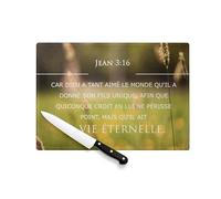Planche à Découper en Verre Trempé - Vie Eternelle Saint Jean 3:16 Bible Verset Spiritualité Citation Religion - Protection Plan de Travail et Dessous de Plat Résistant Chaleur 2 Tailles Imprimé en