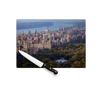 Planche à Découper en Verre Trempé - Vue Aérienne de Central Park et du Golden Gate Bridge New-York - Protection Plan de Travail et Dessous Plat Résistant Chaleur 2 Tailles Imprimé en France