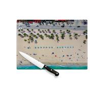 Planche à Découper en Verre Trempé - Vue Aerienne de Plage Vacances Tropique Miami - Protection Plan de Travail et Dessous Plat Résistant Chaleur 2 Tailles Imprimé en France