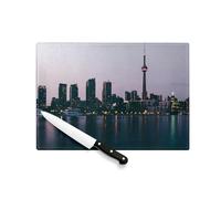 Planche à Découper en Verre Trempé - Vue de Toronto Tour CN Lac Ontario Paysage Urbain - Protection Plan de Travail et Dessous Plat Résistant Chaleur 2 Tailles Imprimé en France