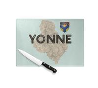 Planche à Découper en Verre Trempé - Yonne 89 Departement Auxerre Carte Ancienne Bourgogne - Protection Plan de Travail et Dessous de Plat Résistant Chaleur 2 Tailles Imprimé en France