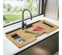 Planche à découper extensible au-dessus de l'évier en bambou avec rainure pour jus