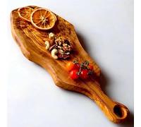 Planche à découper fabriquée à la main en bois d'olivier avec poignée - Motifs de grains uniques, respectueuse de l'environnement, parfaite pour hacher, trancher et servir - Pour les amateurs de