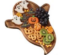Planche à découper gothique Halloween Plateau de service en bois d'acacia avec motif tête de mort pour décoration de fête 40 x 32 cm