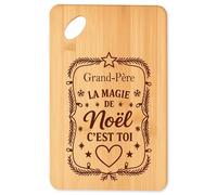 Planche à découper Grand-Père Magie de noël Rectangle - Plateau Apéro en Bambou Cadeau Noël Gravé Collègue Cuisine Barbecue