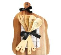 Planche à découper gravée avec ustensiles en bois - recette manuscrite - coffret élégant torchon offert (Planche+set d'ustensiles Prénom personnalisé)