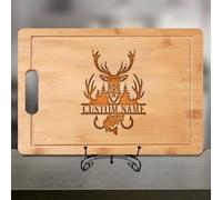Planche à découper gravée sur mesure avec motif de cerf, planche à charcuterie en bois personnalisée, cadeau de cuisine pour les amateurs de chasse au cerf, les couples, les familles, les amis, Noël