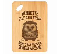 Planche à découper Henriette Hérisson Grain - Plateau Apéro en Bambou Cadeau Gravé pour Femme Cuisine Barbecue
