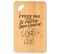 Planche à Découper J’peux pas je préfère mon Caniche J'peux pas minimaliste | Plateau Apéro en Bambou Gravé 30 × 20 cm | Cuisine Barbecue Apéritif | Cadeau Homme Femme Anniversaire Noël