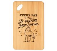 Planche à Découper J’peux pas je préfère mon Cheval J'peux pas minimaliste | Plateau Apéro en Bambou Gravé 30 × 20 cm | Cuisine Barbecue Apéritif | Cadeau Homme Femme Anniversaire Noël