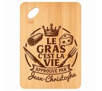 Planche à découper Jean-Christophe Gras c'est la Vie - Plateau Apéro en Bambou Cadeau Gravé pour Homme Cuisine Barbecue