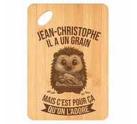 Planche à découper Jean-Christophe Hérisson Grain - Plateau Apéro en Bambou Cadeau Gravé pour Homme Cuisine Barbecue