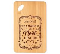 Planche à découper Jean-Noël Magie de noël Rectangle - Plateau Apéro en Bambou Cadeau Noël Gravé Collègue Cuisine Barbecue