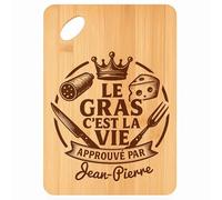 Planche à découper Jean-Pierre Gras c'est la Vie - Plateau Apéro en Bambou Cadeau Gravé pour Homme Cuisine Barbecue