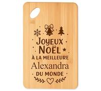 Planche à découper Joyeux noël à la meilleure Alexandra du monde - Plateau Apéro en Bambou Cadeau Noël Gravé Collègue Cuisine Barbecue